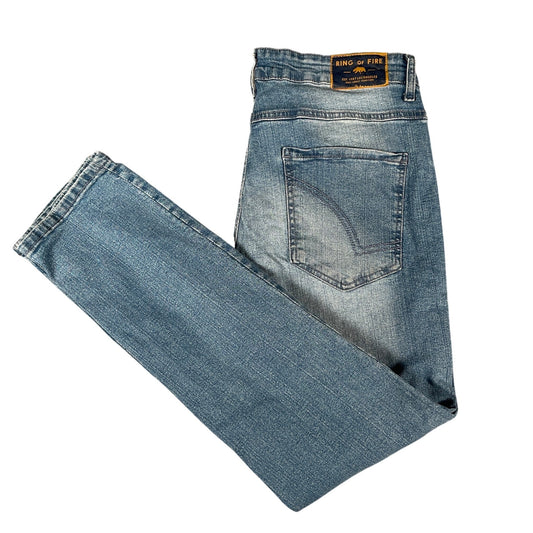Jeans Size 34x30 Ring Of Fire Men's Slim Fit Distressed Blue Denim - Voodoo Jewelers