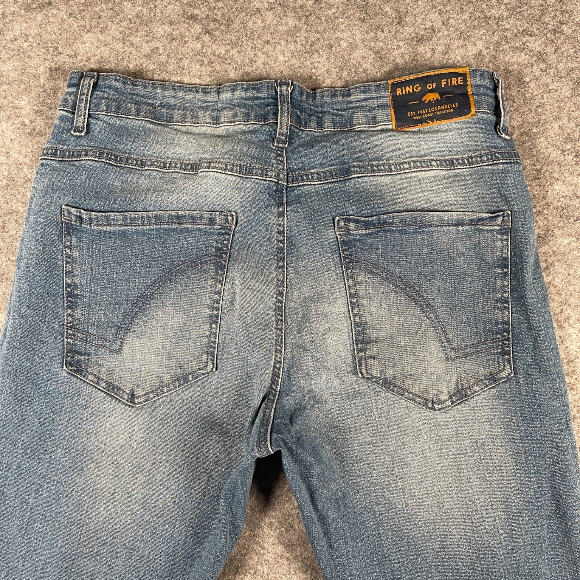 Jeans Size 34x30 Ring Of Fire Men's Slim Fit Distressed Blue Denim - Voodoo Jewelers