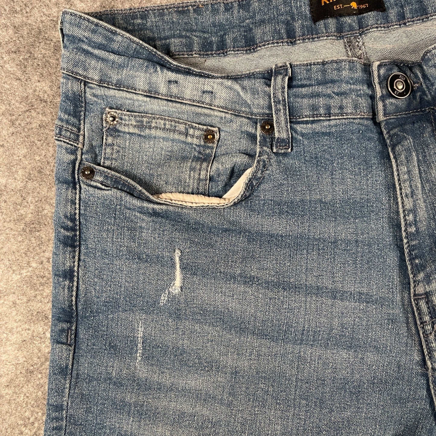 Jeans Size 34x30 Ring Of Fire Men's Slim Fit Distressed Blue Denim - Voodoo Jewelers
