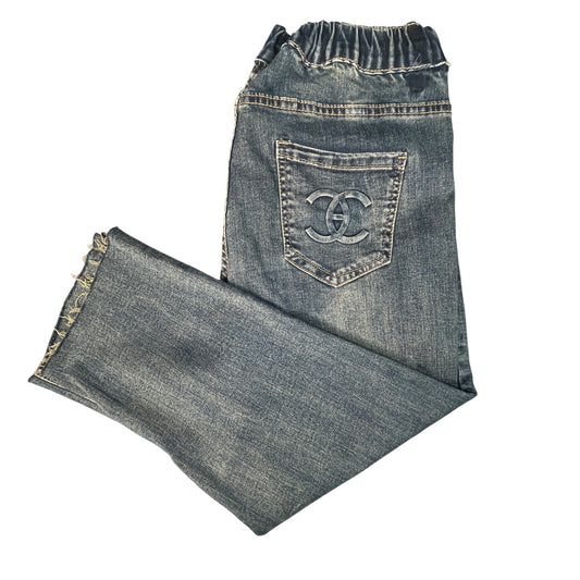 Chic Denim Jeans Women's Size 11 Elastic Waistband Distressed Style Blue Casual - Voodoo Jewelers