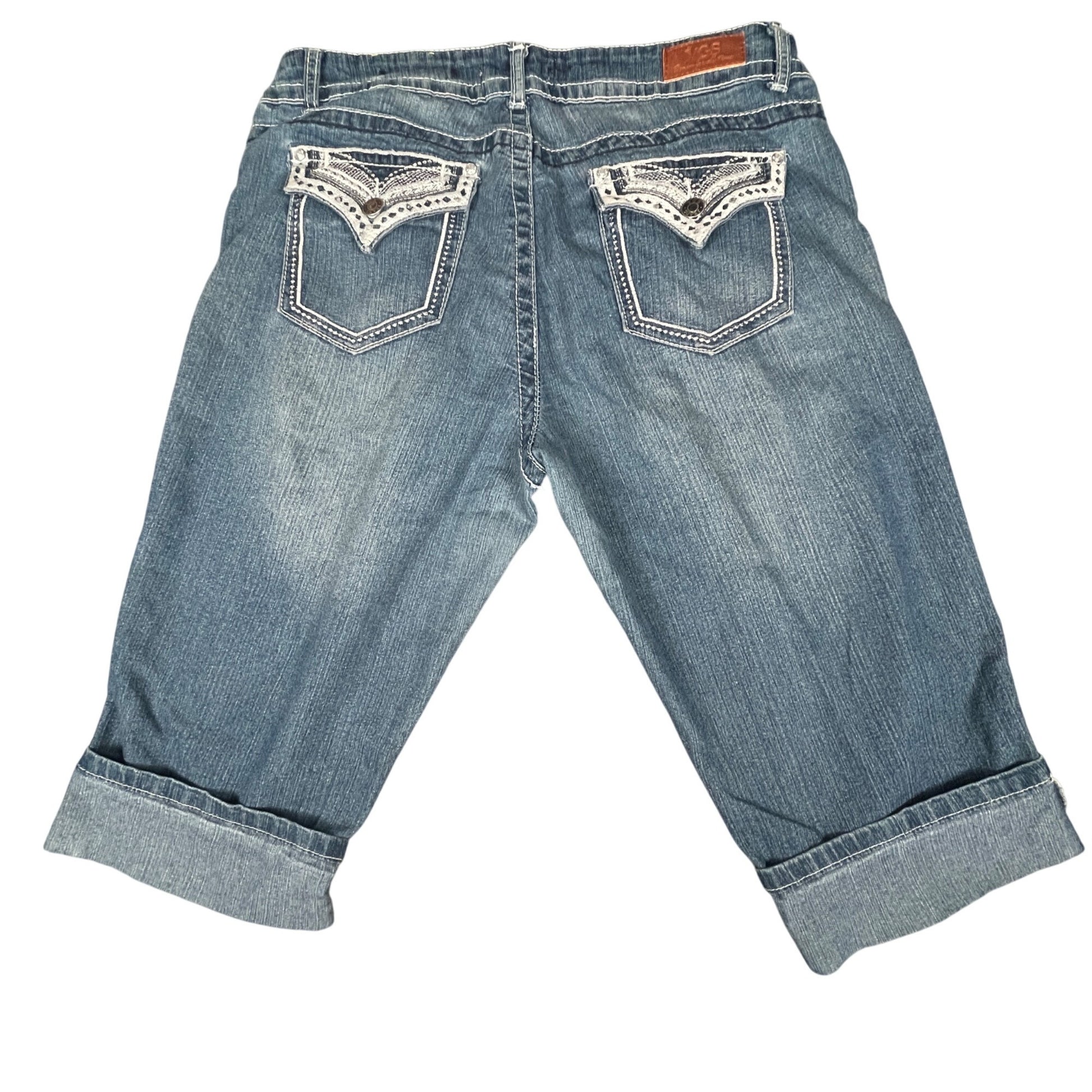 Capri Jeans Size 10 Stylish Shorts VGS Womens Denim Embroidered Pockets Blue - Voodoo Jewelers