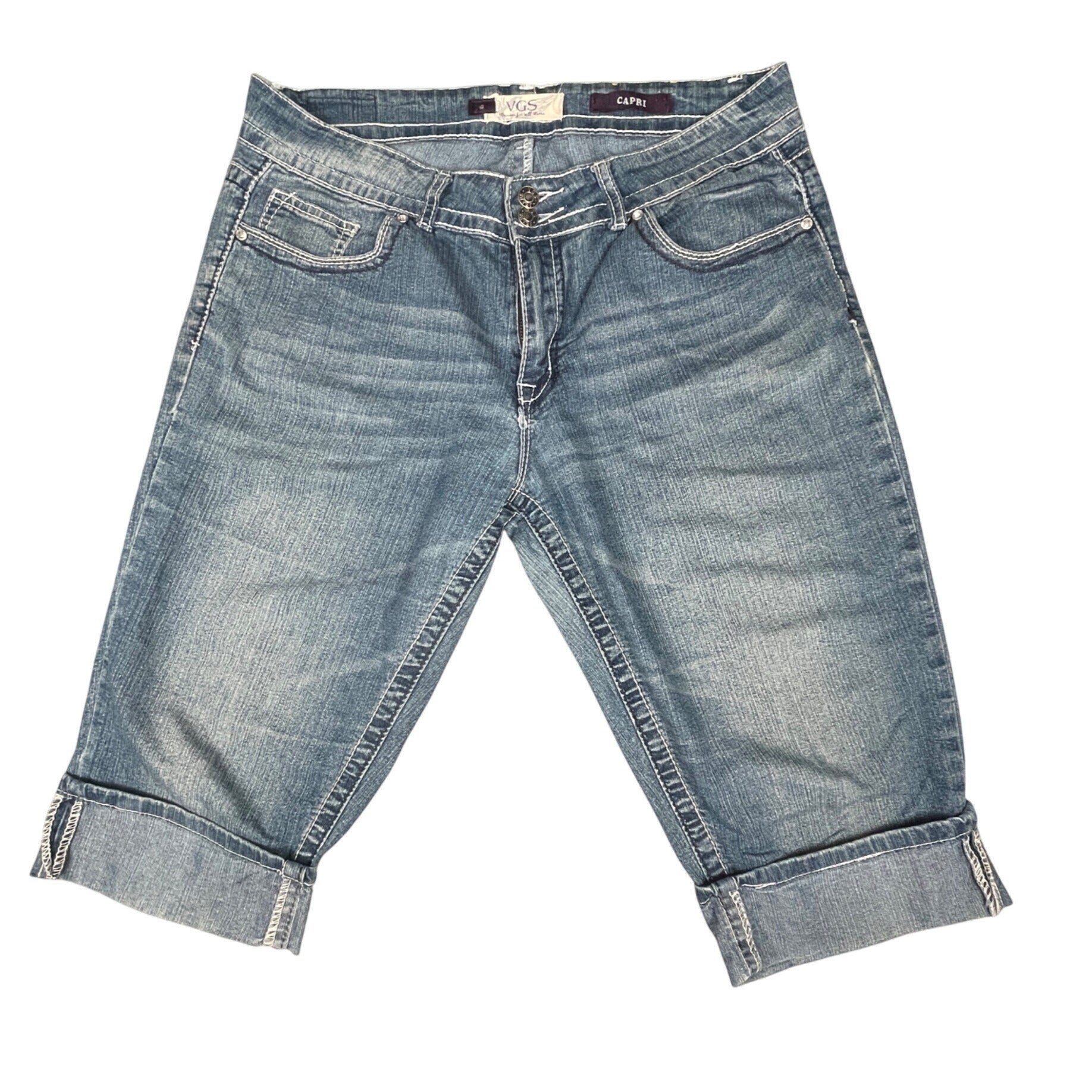 Capri Jeans Size 10 Stylish Shorts VGS Womens Denim Embroidered Pockets Blue - Voodoo Jewelers