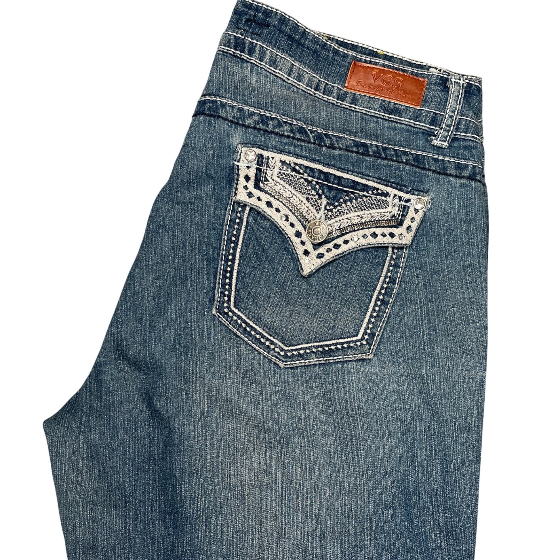 Capri Jeans Size 10 Stylish Shorts VGS Womens Denim Embroidered Pockets Blue - Voodoo Jewelers