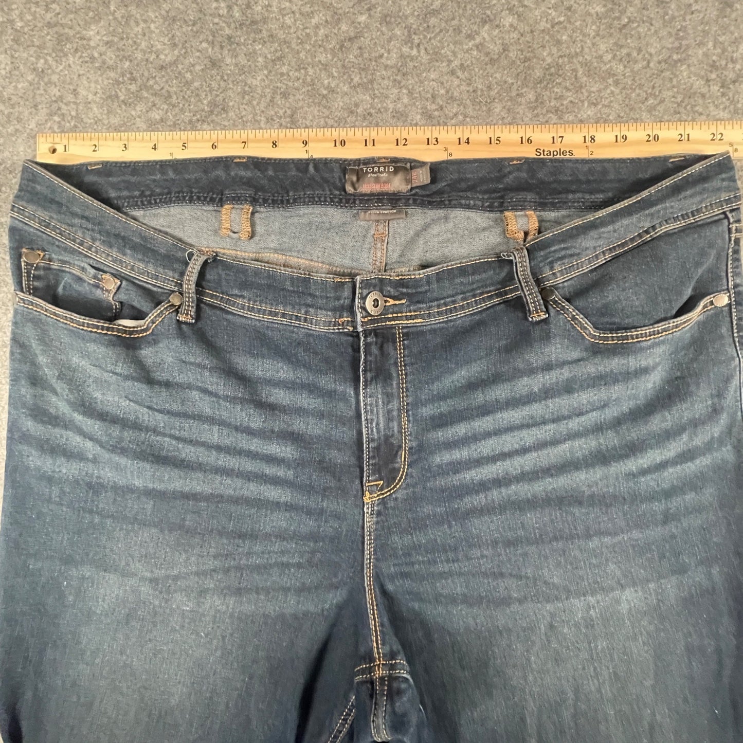 Women's Blue Jeans Size 24R 44x32 Wide Leg Flare Denim Blue Comfortable Fit - Voodoo Jewelers