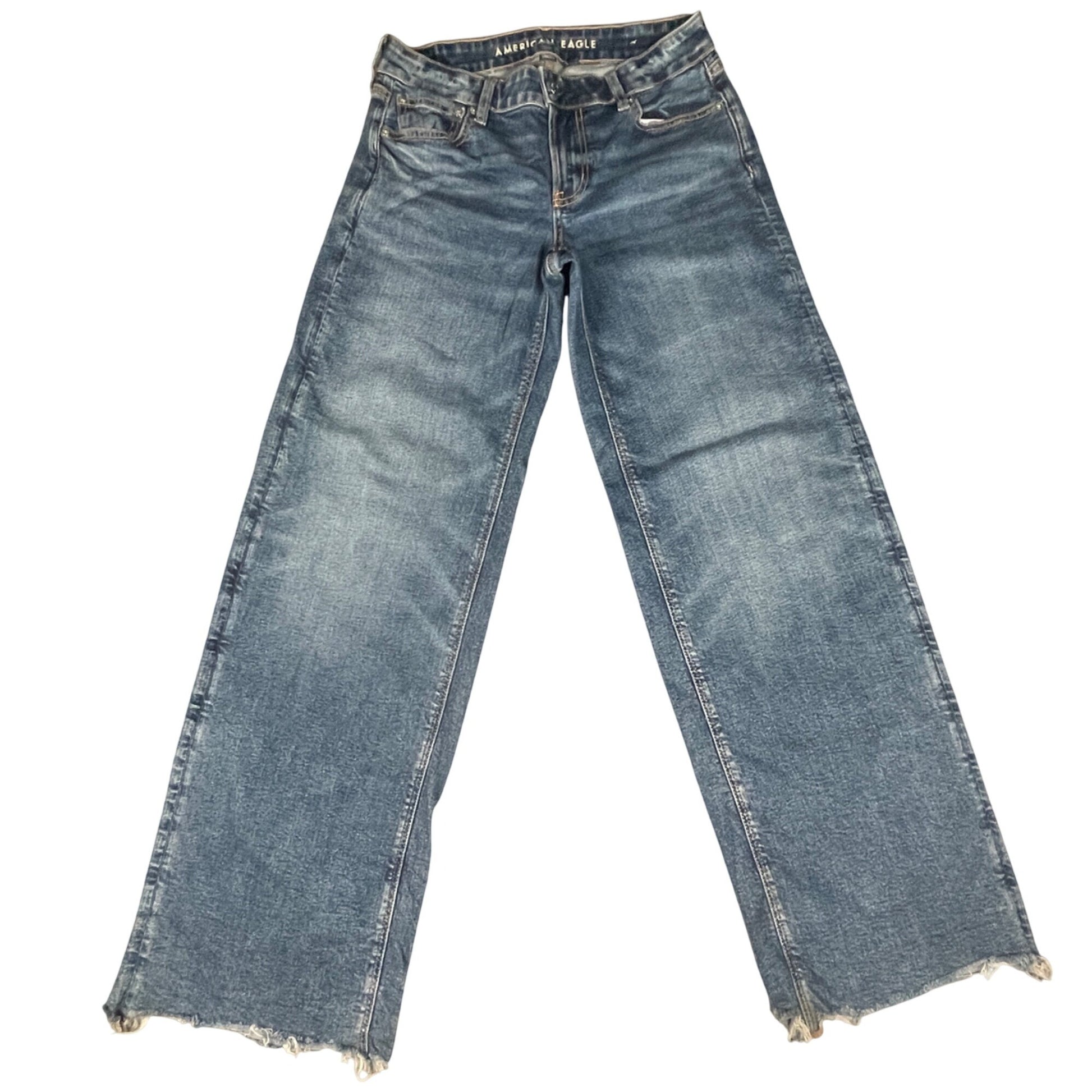 Size 4 Jeans American Eagle Womens Long Baggy Wide Leg Skatter Denim Stretch - Voodoo Jewelers