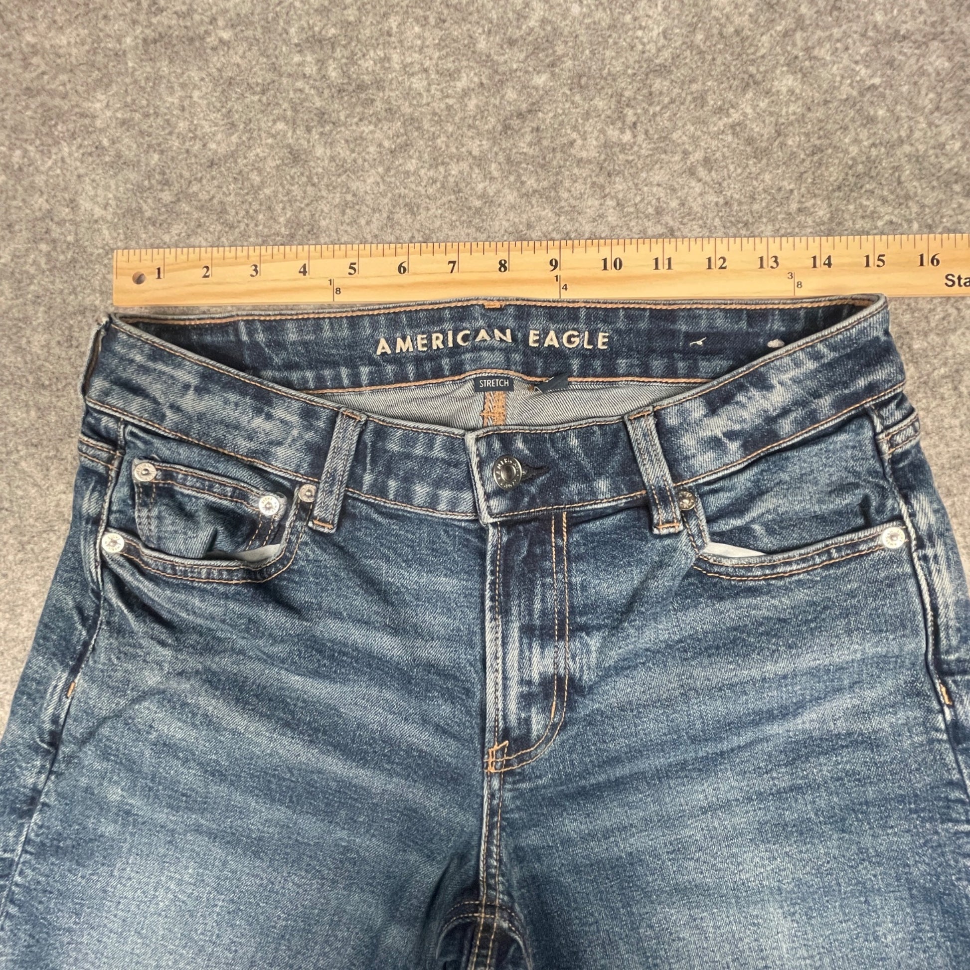 Size 4 Jeans American Eagle Womens Long Baggy Wide Leg Skatter Denim Stretch - Voodoo Jewelers
