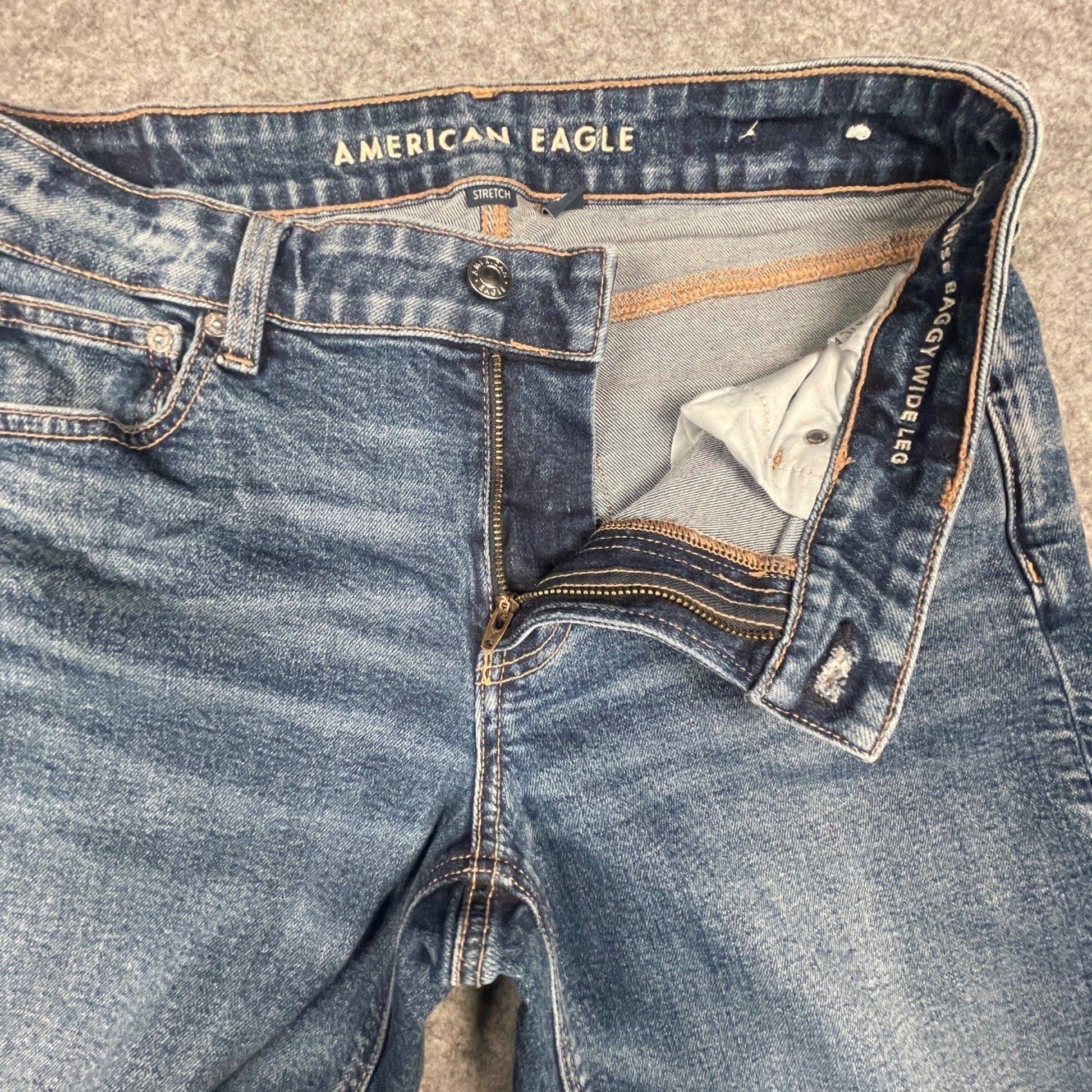 Size 4 Jeans American Eagle Womens Long Baggy Wide Leg Skatter Denim Stretch - Voodoo Jewelers