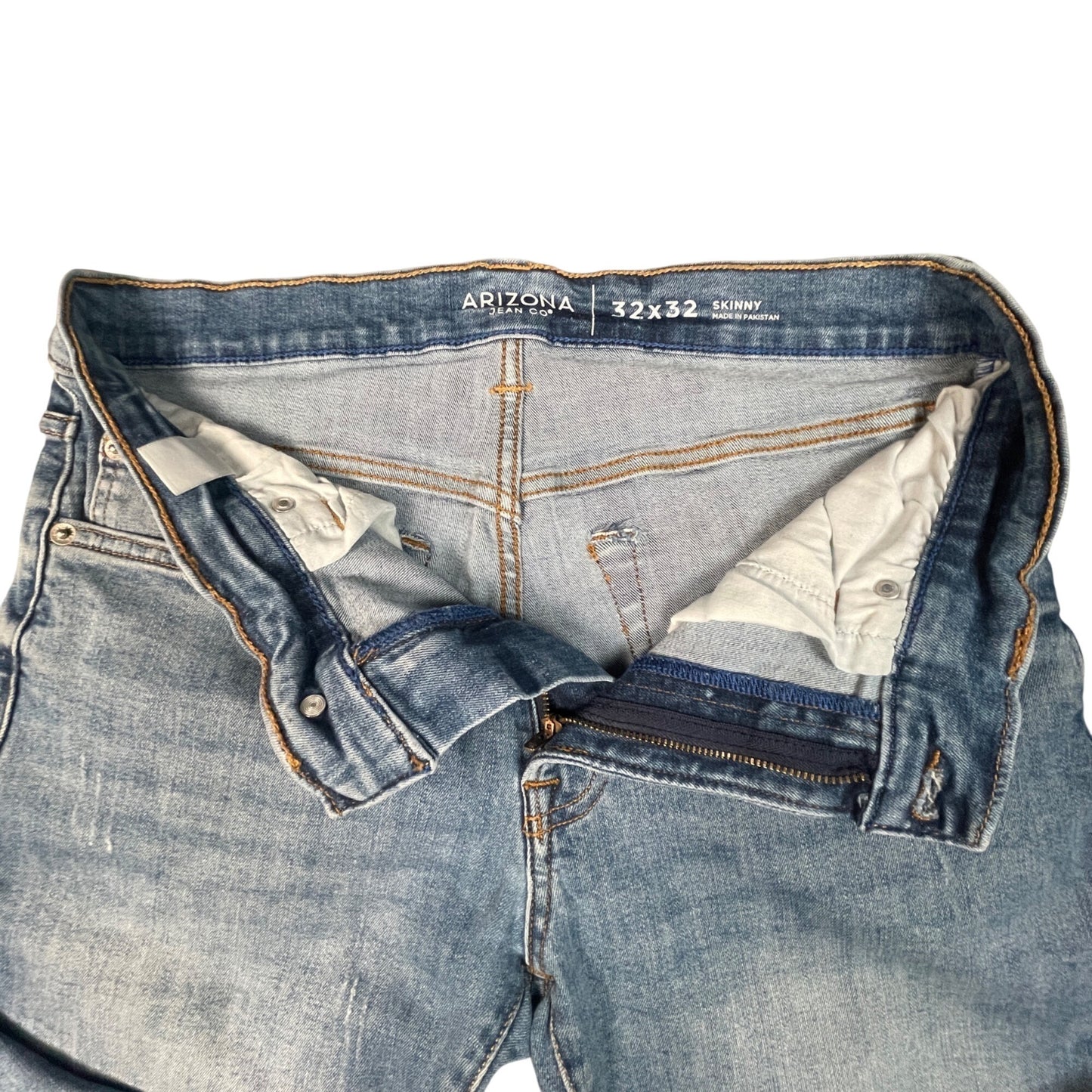 Arizona Skinny Jeans Mens Size 32x32 Distressed Blue Denim Comfortable Fit - Voodoo Jewelers