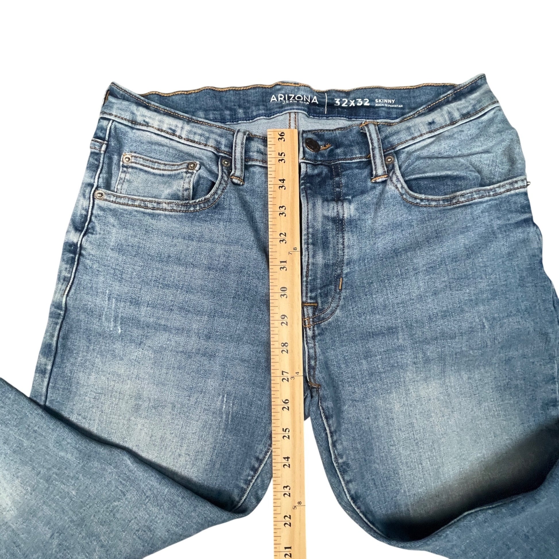 Arizona Skinny Jeans Mens Size 32x32 Distressed Blue Denim Comfortable Fit - Voodoo Jewelers