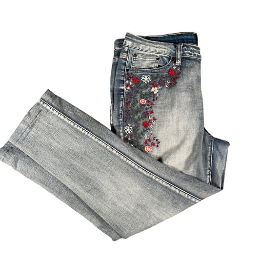 Women's Jeans Size 14 Embroidered Skinny Floral Light Earl Denim Casual Wear - Voodoo Jewelers