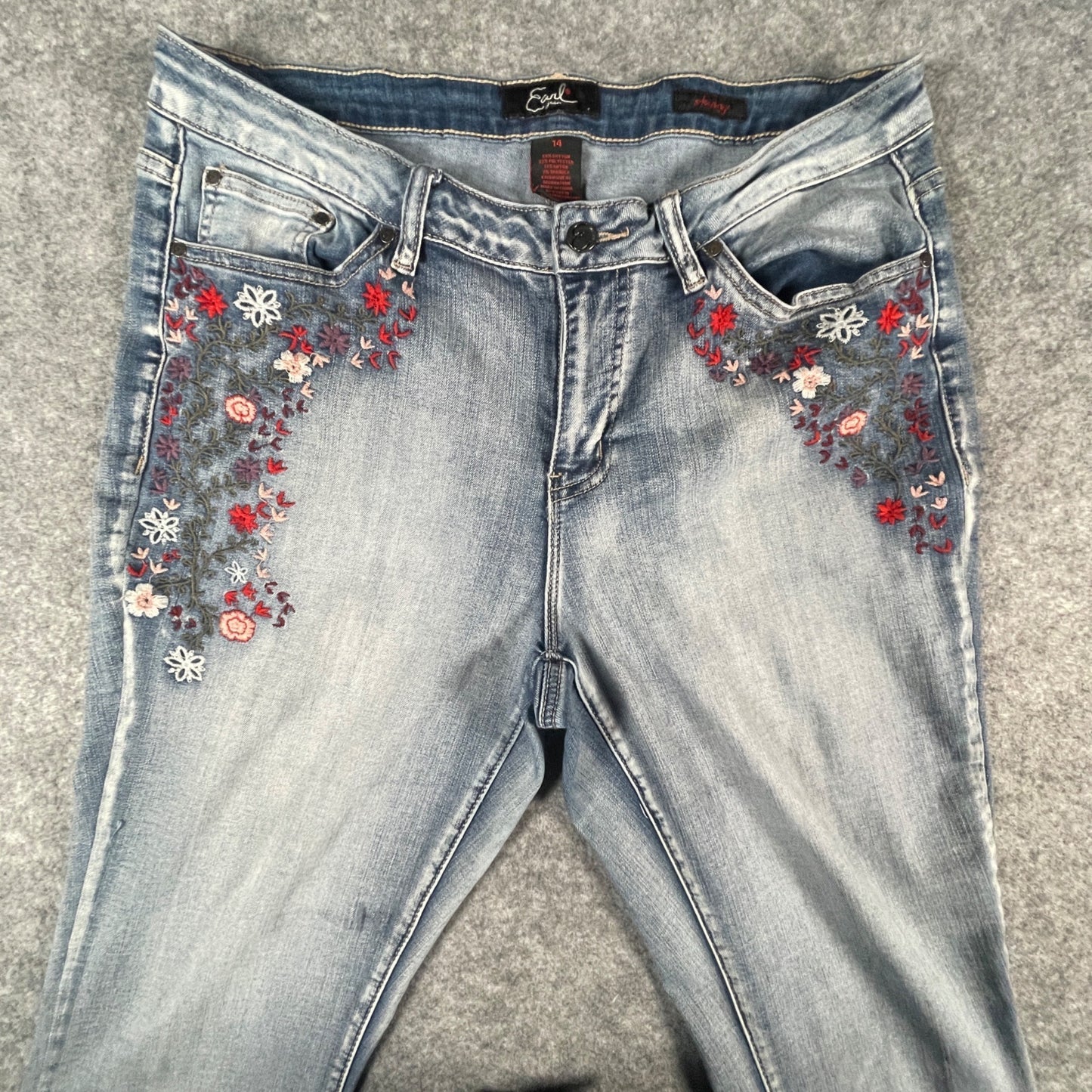Women's Jeans Size 14 Embroidered Skinny Floral Light Earl Denim Casual Wear - Voodoo Jewelers