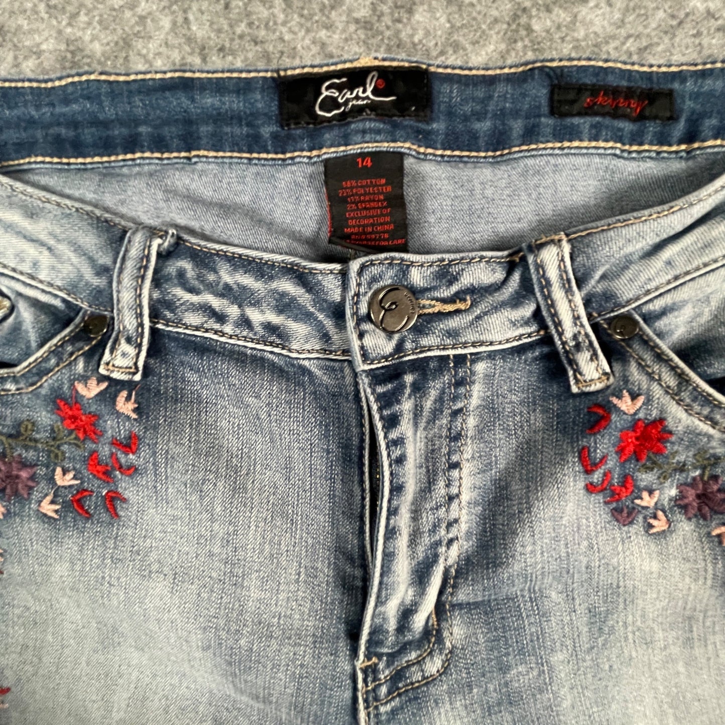 Women's Jeans Size 14 Embroidered Skinny Floral Light Earl Denim Casual Wear - Voodoo Jewelers