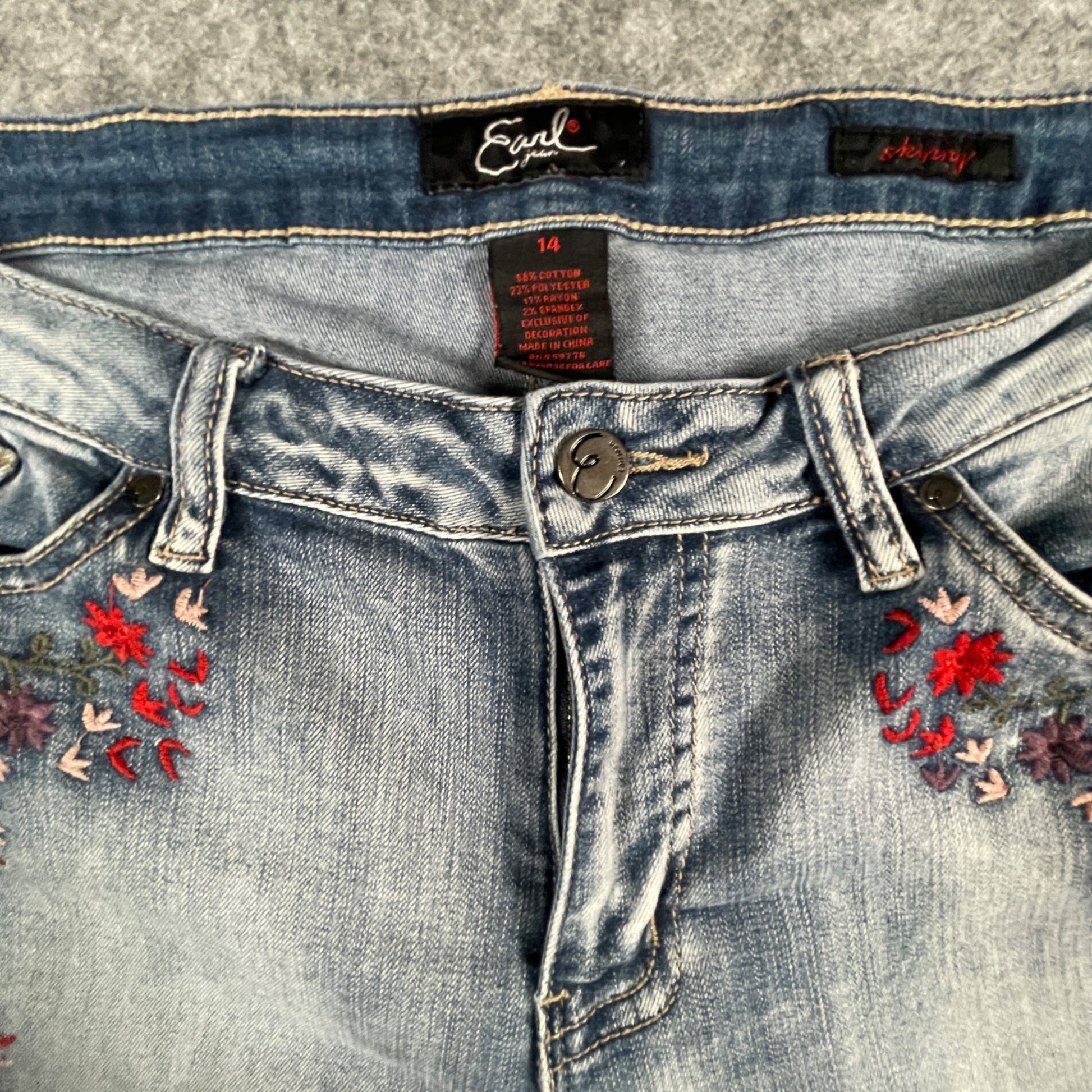 Women's Jeans Size 14 Embroidered Skinny Floral Light Earl Denim Casual Wear - Voodoo Jewelers