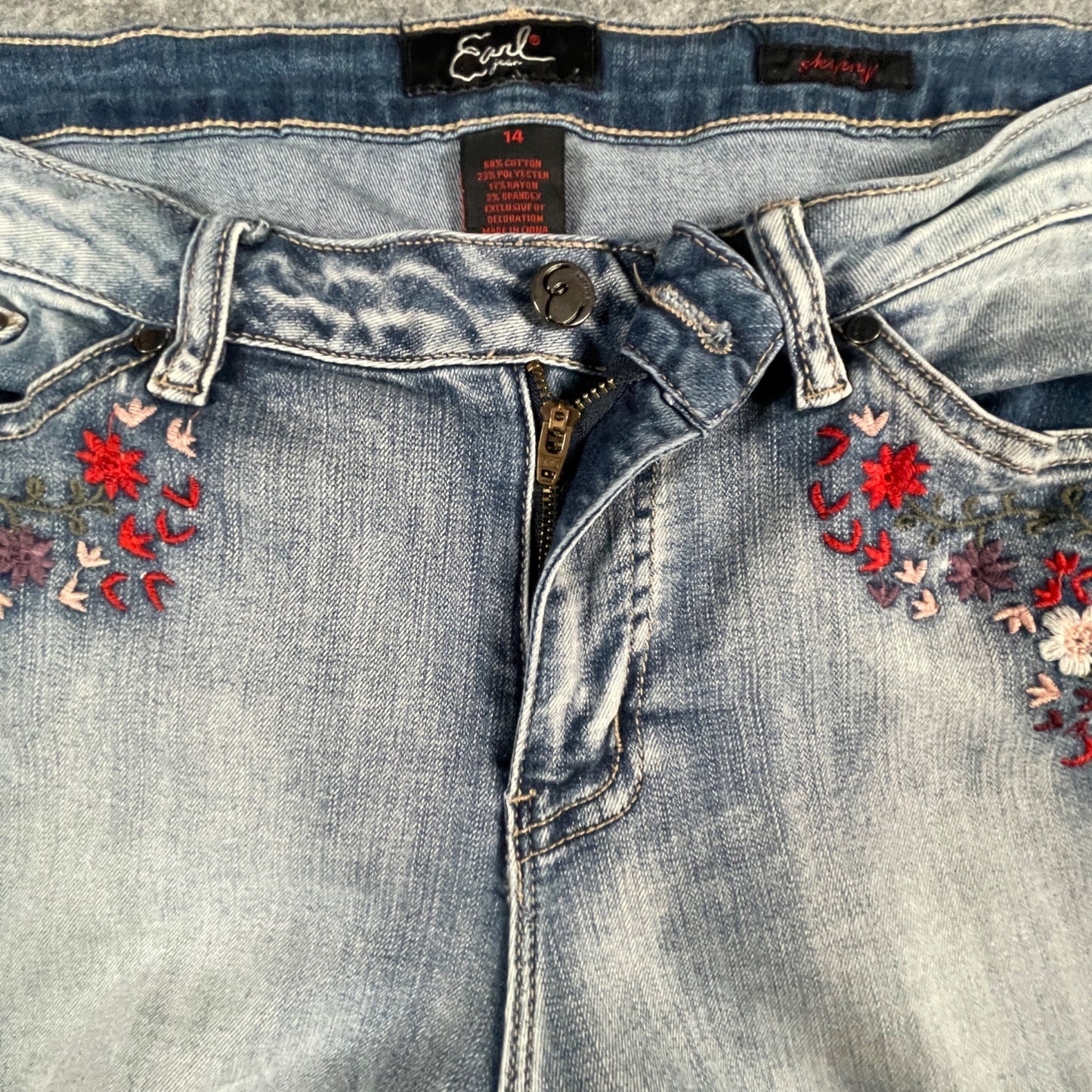 Women's Jeans Size 14 Embroidered Skinny Floral Light Earl Denim Casual Wear - Voodoo Jewelers